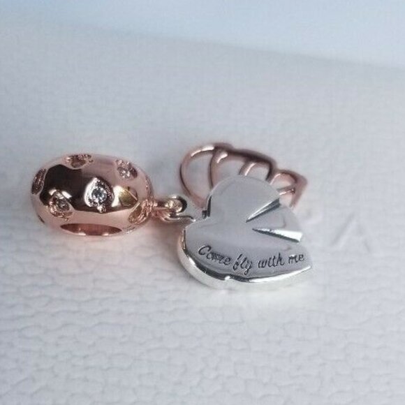 Rose Gold Clear CZ Leaves Pandora Charm Come Fly with Me Leaf July 4 Travel Deal - Picture 1 of 2